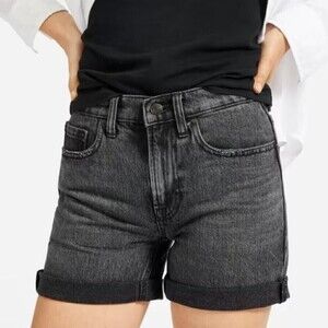 Everlane Washed Cotton Relaxed Rolled Cut off Hem Jean Shorts Black Size 24